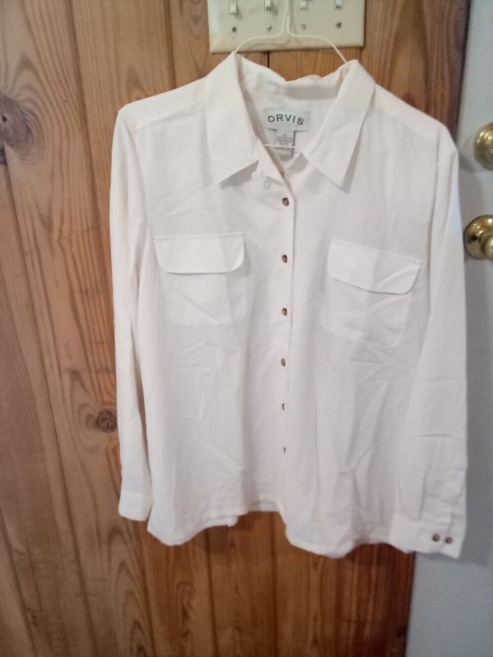 Womens Ivory ORVIS Silk Blouse Shirt Top XL